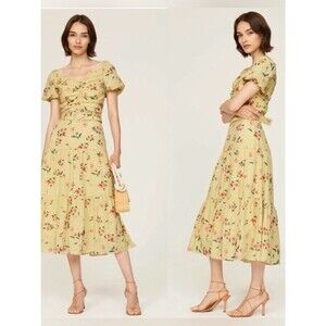 Women’s Paloma Blue Evie Yellow Flower Belt Dress with Puff Sleeves